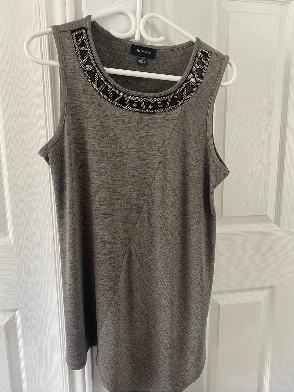 Studio Gray Sleeveless Tunic with Beaded Neckline